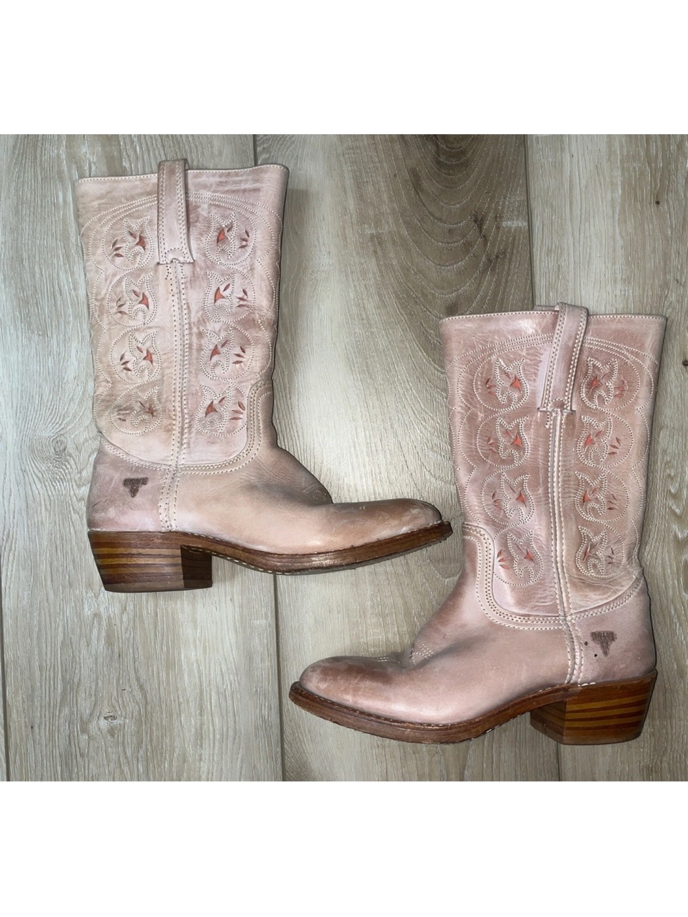 Vintage Frye Austin Floral Cut Out Cowboy Western Boots Pink size 9M